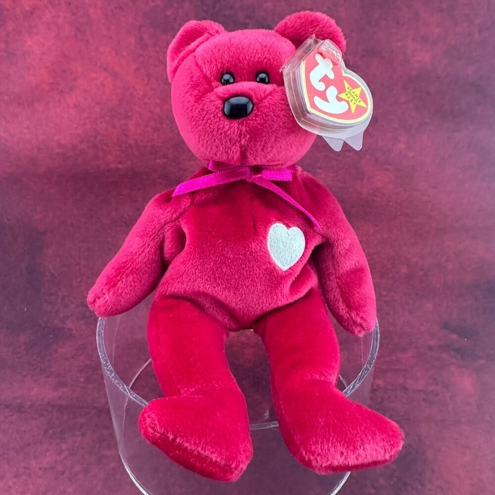 TY VALENTINA RED BEAR BEANIE BABY WITH TAG ERRORS 1998/1999 HOLOGRAM 8,5in